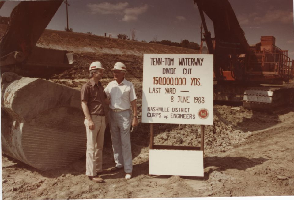 Archival photo of the completed waterway excavation.